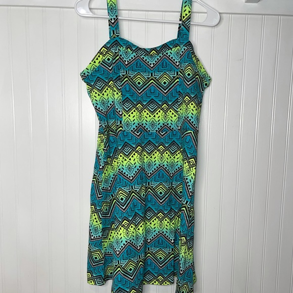 Spaghetti straps summer dress Justice Neon geometric pattern dress size 18/20 - Picture 1 of 8